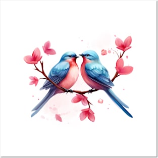 Valentine Kissing Swallow Bird Couple Posters and Art